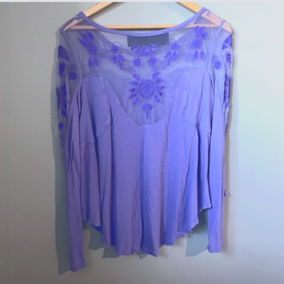 Free People New Romantics Purple Lace & Sheer Neckline- Size XS - Picture 4 of 7